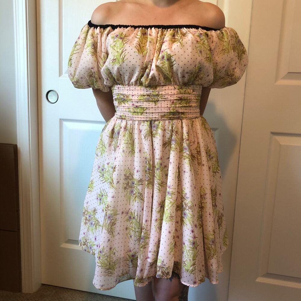 J ING Women's Antoinette Multicolor Pink Floral Ruffled Mini Dress Size Small